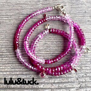 "RASPBERRY ROCK CANDY" Faceted Ruby Necklace with 14K Gold Charms & Clasp (20")